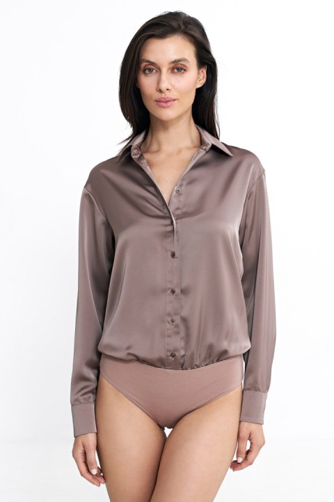 Satynowa koszula body K80 Mocca - Nife