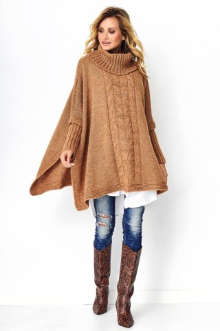 Sweter Ponczo Model S91 Camel - Makadamia