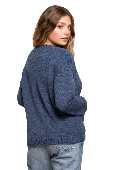 Sweter Kardigan Model BK074 Blue - BE Knit