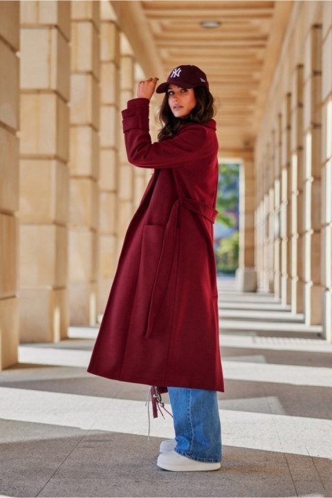 Płaszcz Damski Model Sovan BOR PLA0035 Bordo - Roco Fashion