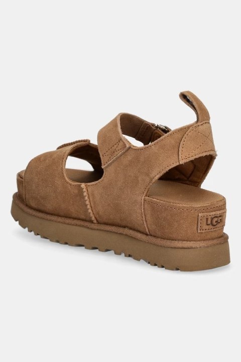 UGG Goldenstar Hi Sandal Brown 1167356-CHE | Damskie zamszowe sandały na wysokiej platformie