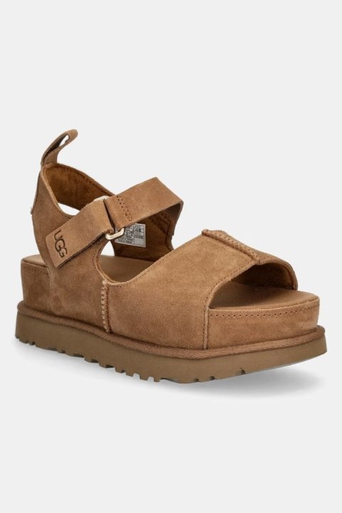 UGG Goldenstar Hi Sandal Brown 1167356-CHE | Damskie zamszowe sandały na wysokiej platformie