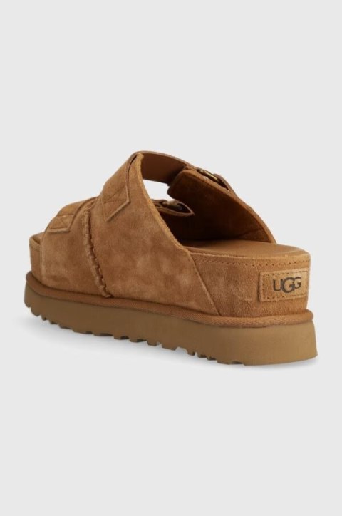 UGG Goldenstar Hi Slide Chestnut 1155458-CHE | Damskie klapki zamszowe na wysokiej platformie